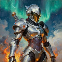 a detailed profile painting of Samus Aran from Metroid in polished armour and visor. cinematic sci-fi poster. Cloth and metal. Welding, fire, flames, samurai Flight suit, accurate anatomy portrait symmetrical and science fiction theme with lightning, aurora lighting clouds and stars. Clean and minimal design by beksinski carl spitzweg giger and tuomas korpi. baroque elements. baroque element. intricate artwork by caravaggio. Oil painting. Trending on artstation. 8k
