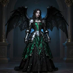 angel knight gothic girl in dark and green dragon armor, rococo dress. by gaston bussiere, by rembrandt, 1 6 6 7, artstation trending, blue light, by konstantin razumov *