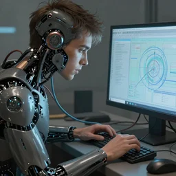 close up of guy connected to computer with wires and tubes, cyborg, dystopian, highly detailed, digital painting, artstation, concept art, soft light, sharp focus, illustration