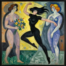 Bayonetta Dynamic movement bouncing Bayonetta in the art style of italian futurist Giacomo Balla and Jean Metzinger