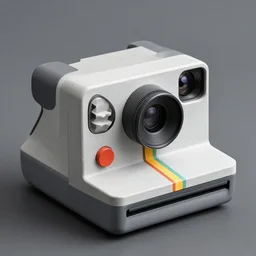 a polaroid camera inspired by brutalist architecture, isometric design made of concrete, detailed product photo