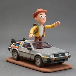 diorama made of clolorful clay, back to the future with Marty McFly, flying delorean, hyperdetailed photo, 8k