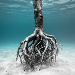 roots underwater, award winning cyan and white photography, high contrast, high definition