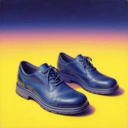 a pair of shoes that are on a yellow ground, an ultrafine detailed painting by emiliano ponzi, trending on behance, retrofuturism, 1 9 7 0 s, 1 9 9 0 s, photoillustration