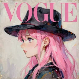 anime vogue, weird hat, pink hair, intricate oil painting by john singer sargent, trending on artstation, side profile