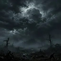 beautiful render of a creepy world, unreal engine, first light, ominous skies, dark clouds, misty mists, ominous mood, by greg rutkowski, cgsociety