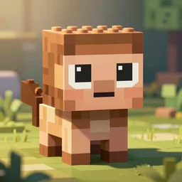tiny creature made of one brick, four legged, big cute eyes, quadrupedal, cute looking, kawaii, sharp focus, character, game concept art, blocky, lego mixels, flat toon style like katamari damacy inspired, pokemon inspired, blocky like minecraft