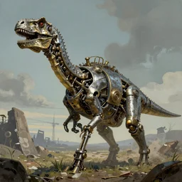 a mechanical brontosaurus, steampunk, by Jakub Rozalski, style of Iron harvest