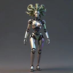 a robotic ancient gorgon with snakes on her head, vibrant lighting, elegant, highly detailed, smooth, sharp focus, illustration, beautiful, geometric, trending on artstation, full body, cinematic, artwork by borovikovsky