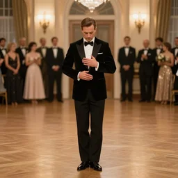 waltz dancer bowing in a ballroom, realistic, award winning photograph