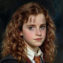 Painting of Emma Watson as Hermione Granger. Green eyes. Art by william adolphe bouguereau. At night time. Extremely detailed. Beautiful. 4K. Award winning.
