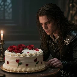 A still image from the new Netflix live action adaptation 'Bloodborne', a hunter looks at a fancy cake