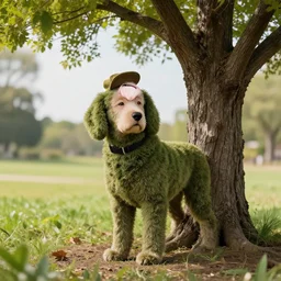 a tree that looks like a dog, with elon musk looking, 8k, HD, hyperrealistic