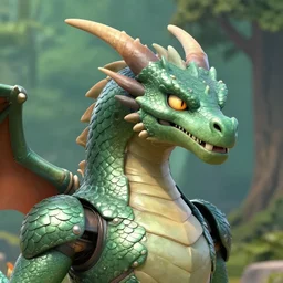 cyborg dragon portrait, scales, trees in background, artstation