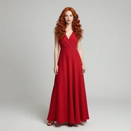 a portrait photography of one beautiful woman with red long curly hair and full body dress in red  by Flora Borsi, sitting in a spring garden, soft 4sunset lighting, pastel colors scheme, fine art photography, dramatic backgroung, 50 mm sigma art