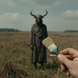 golem in horizont, field, mystery, matte painting, brushes
