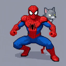 a pixel single sprite of armored spiderman ultraman grey fox from metal gear cyborg gay japanese - american hybrid as overwatch character, pixel art, isometric, 3 2 x 3 2, 2 d game art, 1 6 bit, dynamic pose, # pixelart