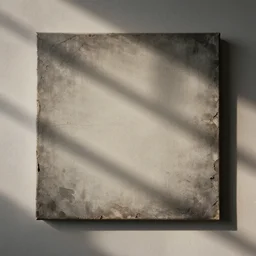 a photo of a blank square canvas mounted on the wall, grunge, messy, ruined
