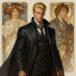 handsome man, dark assassin, gaunt, blonde hair, highly detailed, digital painting, artstation, concept art, smooth, sharp focus, illustration, art by krenz cushart and artem demura and alphonse mucha and tony sandoval