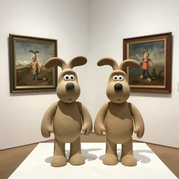 wallace and gromit visit a gallery, clay, art exhibition, contemporary art,