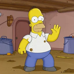 homer simpson covered in dirt fearing for his life in a cold damp basement
