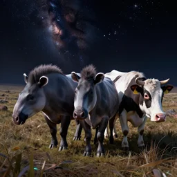 tapirs and cows, glitch art, interstellar, beautifully lit, by gerald brom, artstation, unreal engine