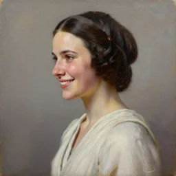 princess leia, portrait, side view, oil painting, smiling