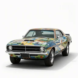 mosaic muscle car, professional product shot, isolated on a pure white background, centered, entire object in frame, sharp focus, soft studio lighting