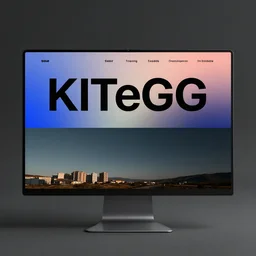 a mockup of a brutalist webdesign website that says KITeGG, trending on Dribbble, with gradients and bold typography