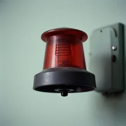 tornado siren, 1 9 7 0 s film photo, faded colors, telephoto lens,