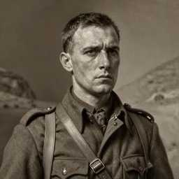 a detailed photorealistic sepia - toned color portrait painting of a 1 9 1 7 worried clean - shaven british lieutenant in field gear from the arab bureau in wadi rum, ultra realistic, intricate details, atmospheric, dark, brooding, highly detailed, by clyde caldwell