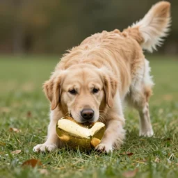 photo of a golden retriever retrieving gold