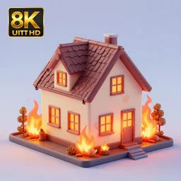 a house on fire, digital art, 4 - dimensional, 8 k, ultra - hd, weak, muted, split lighting, optics, fire, burn, inferno, by weta digital, by yoshitaka amano