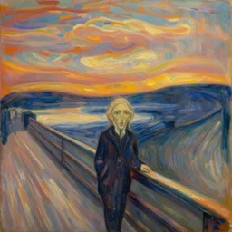 walk into sky, canvas, oil paint, futurism, detailed, concept art, artwork by edvard munch