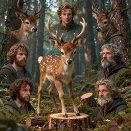 8 k headshot of satyr fawn chopping logs in the heaviest of woods by craig mullins, ilya kuvshinov, krenz cushart, epic, artgerm trending on artstation by edward hopper and dan mumford and wlop and rutkovsky, beksinski carl spitzweg moebius and tuomas kocar, intricate artwork by caravaggio, unreal engine 5, lumen, naniteb