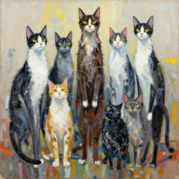 messy acrylic painting of really tall cats by daniel patrick kessler, kessler art