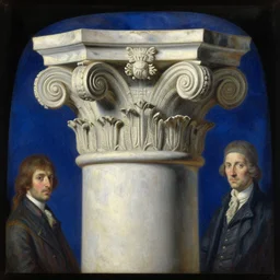 achingly beautiful painting of intricate ancient roman corinthian capital on sapphire gemstone background by rene magritte, monet, and turner. giovanni battista piranesi.