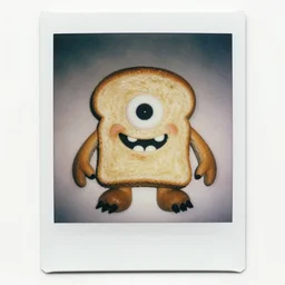 a monster made out of bread, creepy, polaroid, color