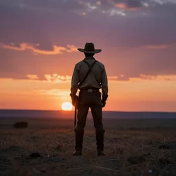 A beautiful photograph of a lone ranger, set against a backdrop of a beautiful sunset.  by Karel Thole, by Piet Hein Eek colorful