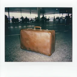 polaroid of a suitcase left on an airport, 1 9 8 0 s, wlop, steve argyle, ilya kuvshinov, ralph horsley, rossdraw, mark ryden, sophie anderson, lilia alvarado, tom chambers