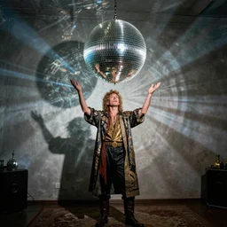 a photography of a Disco jock at the disco experiences mystical revelation
