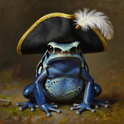 a portrait painting of an amazon milk frog wearing a tricorn hat with a feather, artstation, classical realism, detailed painting, oil on canvas