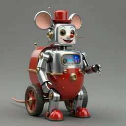 adventurer ( ( ( ( ( 1 9 5 0 s retro future robot android mouse clown wagon. muted colors. ) ) ) ) ) by jean baptiste monge!!!!!!!!!!!!!!!!!!!!!!!!! chrome red