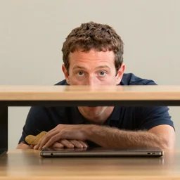 mark zuckerberg hidding behind a table