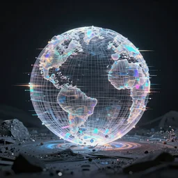 dream landscape, simulation, wireframe, glitch art, generative art, volumetric object, physical particles, translucence, cinematic lighting, iridescence, by ash thorpe