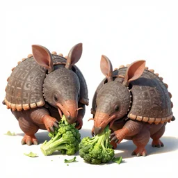 two armadillos eating broccolis, highly detailed, digital painting, sharp focus, fantasy art