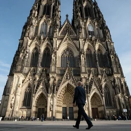 the terminator walking next to the cathedral of cologne, germany, volumetric lighting, sharp focus, ultra detailed, cgsociety - w 1 0 2 4 - n 8 - i