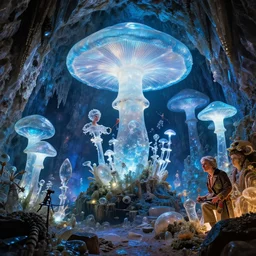 gorgeous lighting, highly detailed, crystal cave with magic glowing glass giant mushrooms by zdzisław beksinski and norman rockwell and greg rutkowskiweta studio, and lucasfilm