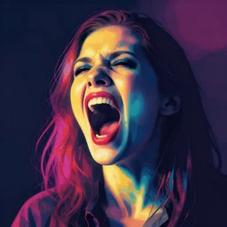 the contours of a scream in the shadows, portrait, digital art, vibrant colors