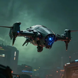 evil cyberdrone, punkdrone, looming drone, hovering drone, deadly drone, Cyberpunk 2077. CP2077. 3840 x 2160